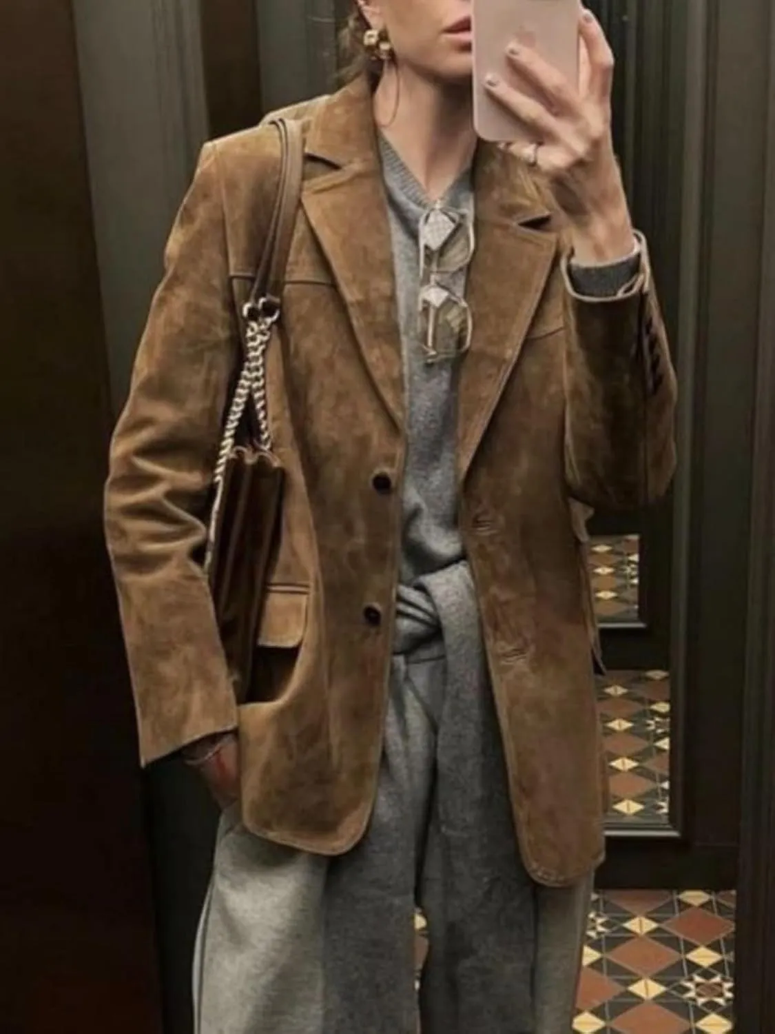 HOTIAN Women Suede Jacket Outerwear Y2k Faux Leather Jacket Old Money Aesthetic Vintage Leather Winter Coat