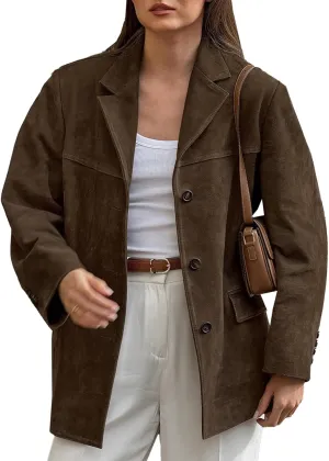 HOTIAN Women Suede Jacket Outerwear Y2k Faux Leather Jacket Old Money Aesthetic Vintage Leather Winter Coat
