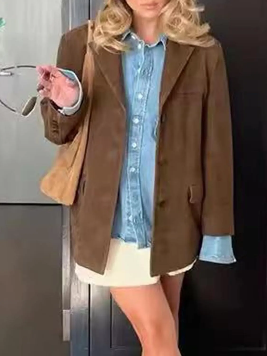 HOTIAN Women Suede Jacket Outerwear Y2k Faux Leather Jacket Old Money Aesthetic Vintage Leather Winter Coat