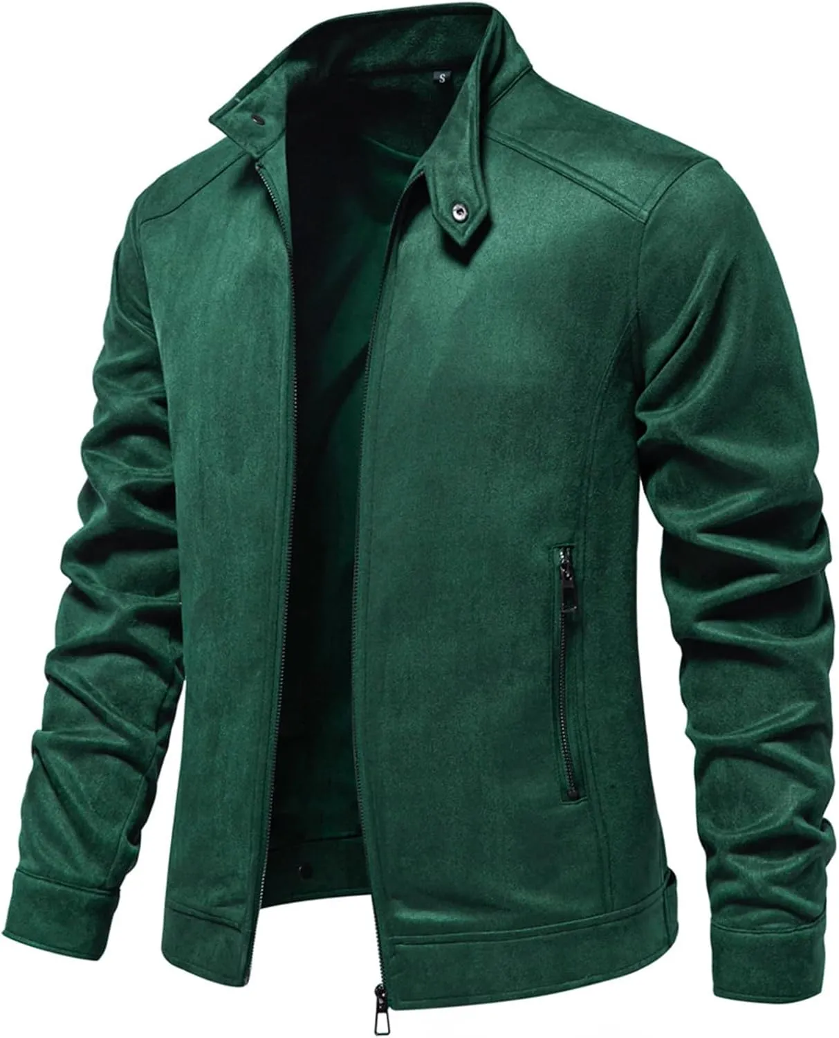 Hulpvktsgiq Men's Casual Suede Bomber Jacket Outerwear Full Zip Up Jackets Vintage Faux Leather Varsity Jacket