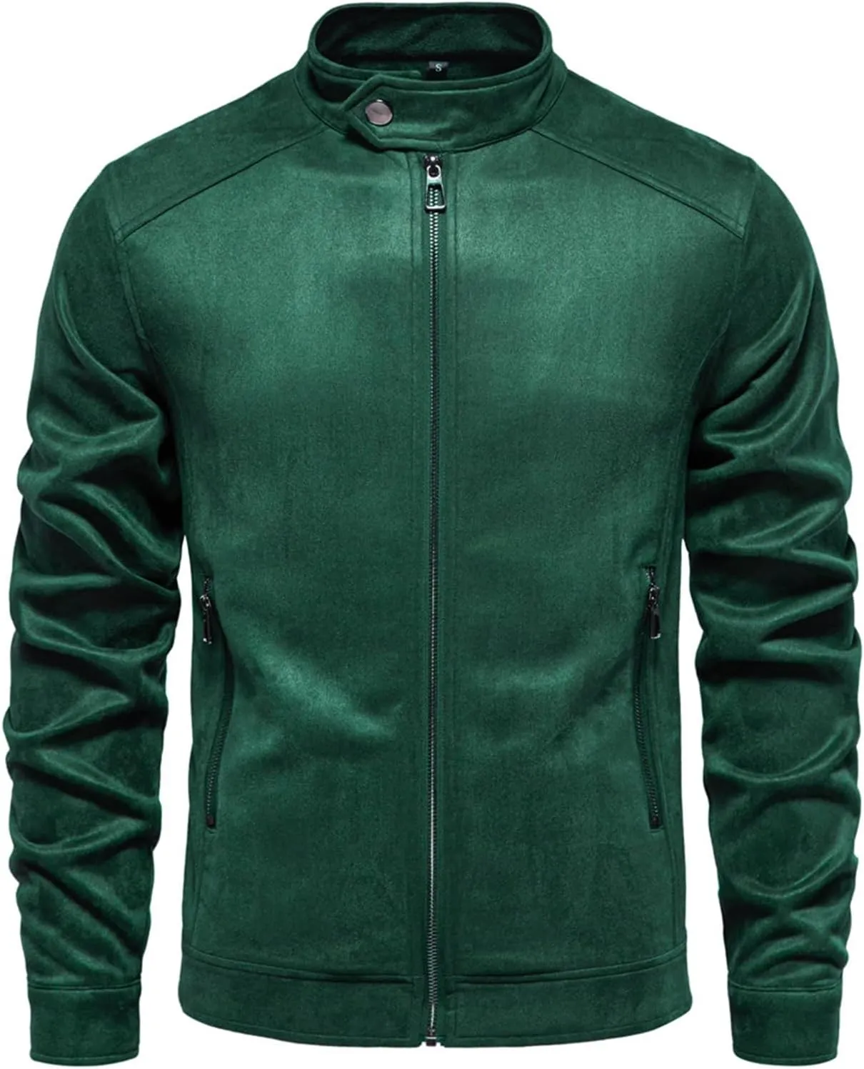 Hulpvktsgiq Men's Casual Suede Bomber Jacket Outerwear Full Zip Up Jackets Vintage Faux Leather Varsity Jacket