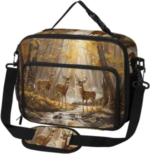 Hunt Deers Hunting Autumn Forests Large Insulated Lunch Bag Reusable Lunch Cooler Bags Tote for Work Picnic Outdoor