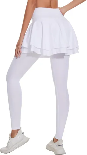 Ibeauti Womens UPF 50  Yoga Skirted Capri Leggings Golf Tennis Pants with Skirt for Running Workout Active