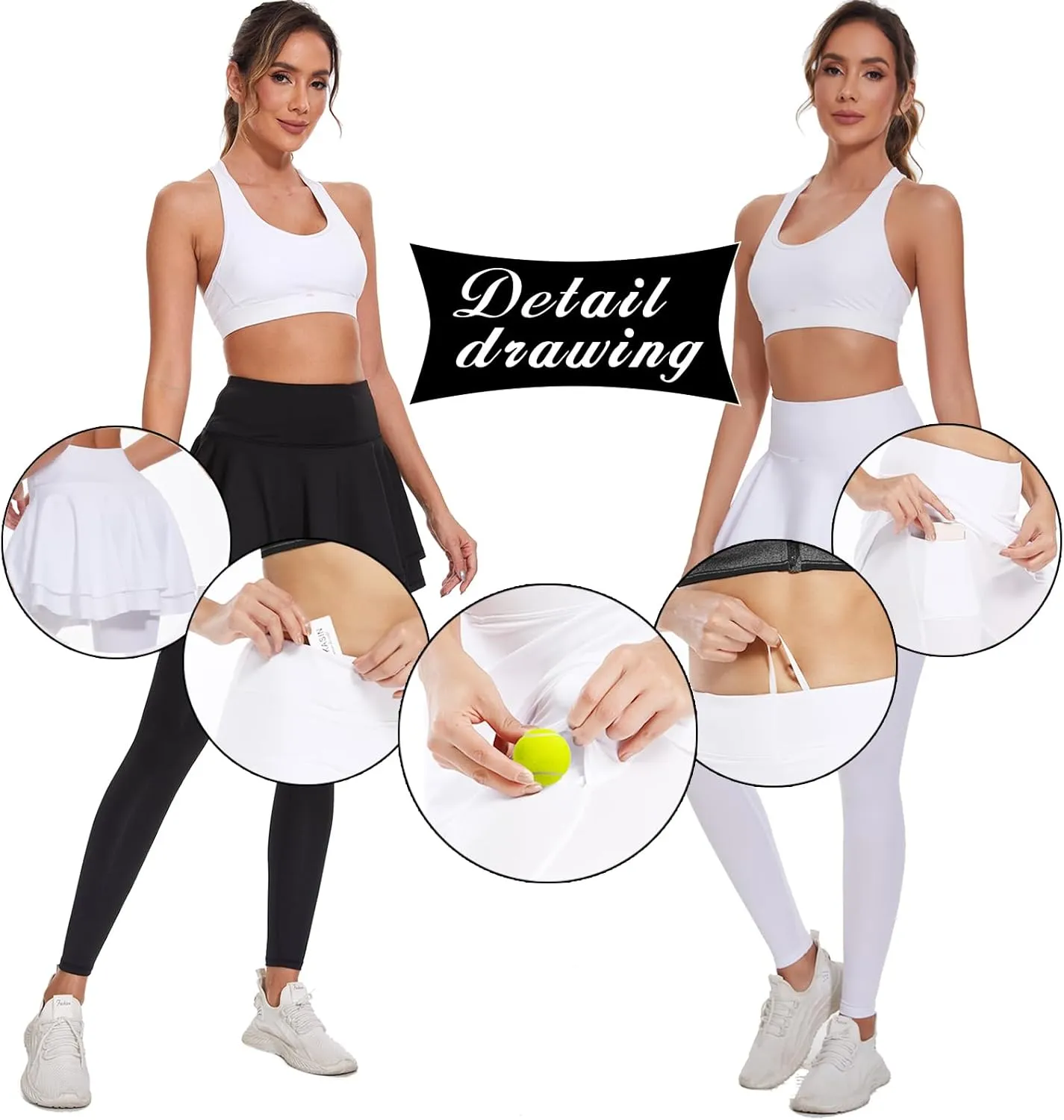 Ibeauti Womens UPF 50  Yoga Skirted Capri Leggings Golf Tennis Pants with Skirt for Running Workout Active