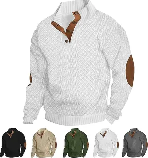 Icelandic Sweater Men,Mens Sweater with Elbow Patches,Vintage Pullover Collar Sweater