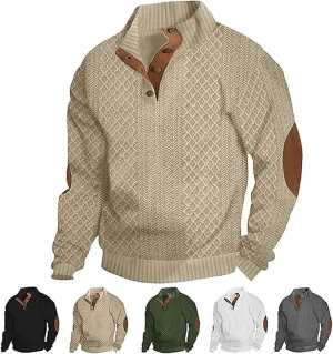 Icelandic Sweater Men,Mens Sweater with Elbow Patches,Vintage Pullover Collar Sweater