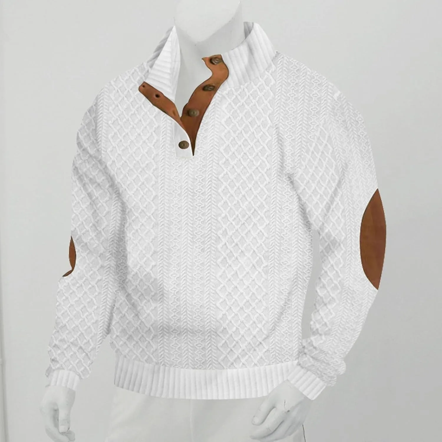 Icelandic Sweater Men,Mens Sweater with Elbow Patches,Vintage Pullover Collar Sweater
