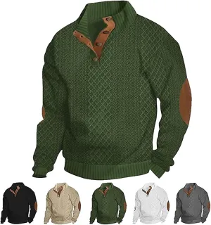 Icelandic Sweater Men,Mens Sweater with Elbow Patches,Vintage Pullover Collar Sweater