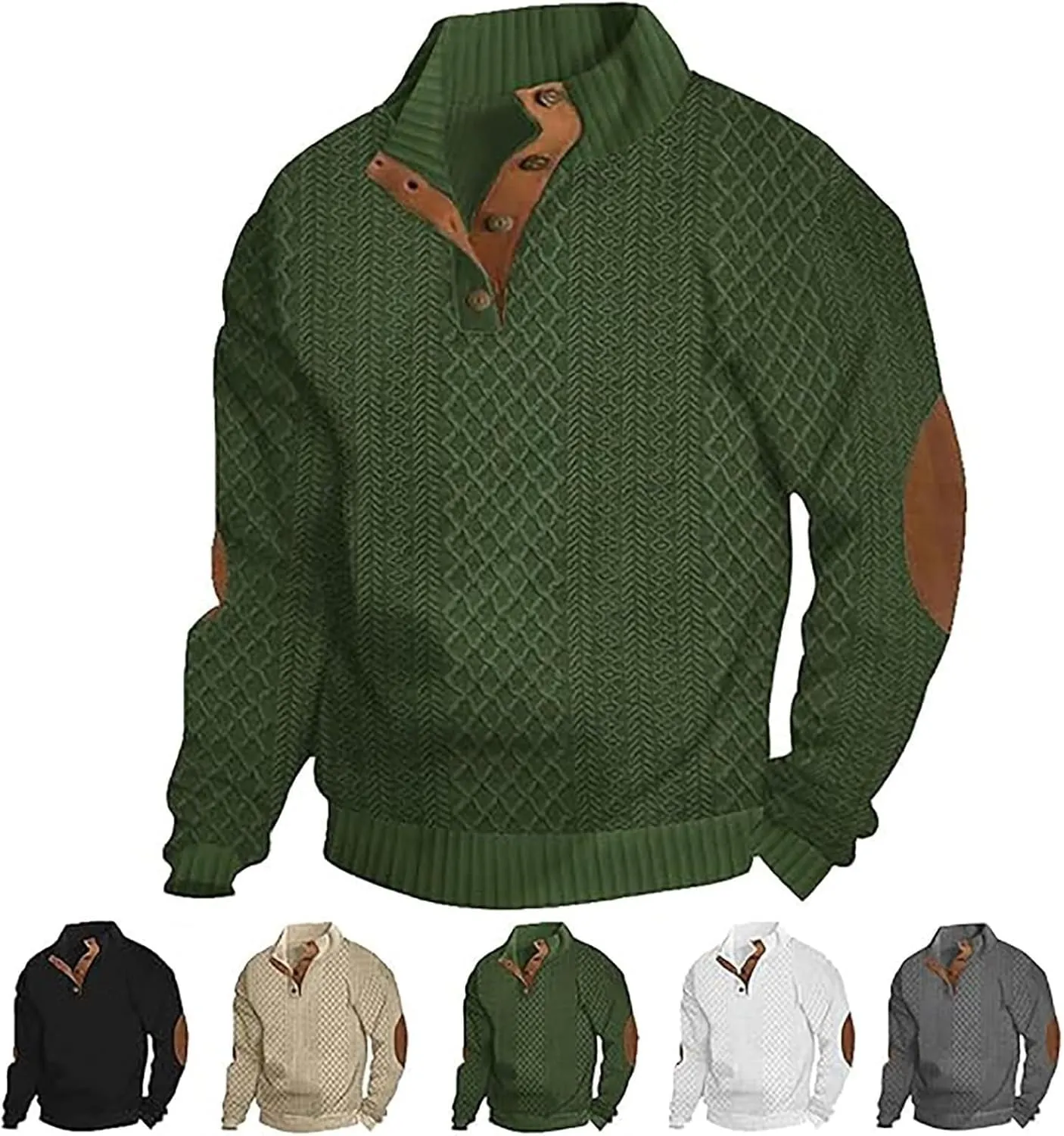 Icelandic Sweater Men,Mens Sweater with Elbow Patches,Vintage Pullover Collar Sweater