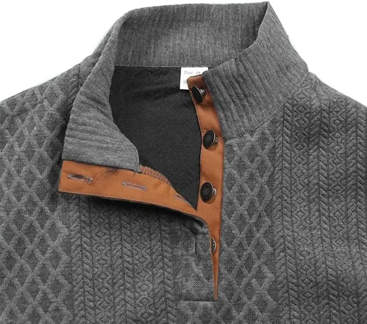 Icelandic Sweater Men,Mens Sweater with Elbow Patches,Vintage Pullover Collar Sweater