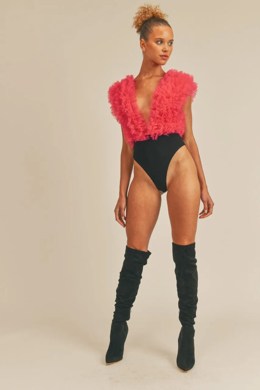 I'm The Moment Pink Ruffle Organza Bodysuit