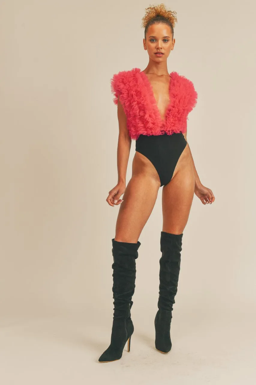I'm The Moment Pink Ruffle Organza Bodysuit