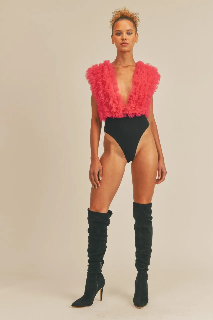 I'm The Moment Pink Ruffle Organza Bodysuit