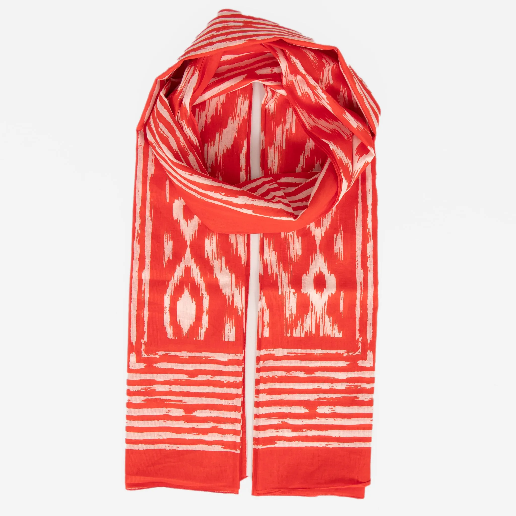 Indie Lightweight Cotton Scarf - Red, Aztec