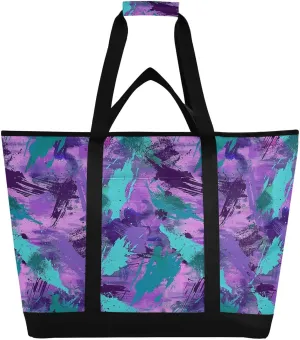 Insulated Cooler Bag Hot or Cold Carrier Collapsible Leak Proof Insulated Bag with Handles for Beach Travel Picnics Watercolor Splashes Purple and Teal