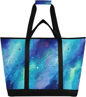 Insulated Cooler Tote Bag Hot or Cold Carrier Beach Tote Bag with Cooler Compartment for Beach Travel Picnics Purple Blue Galaxy Starry Waves