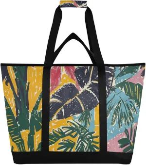 Insulated Cooler Tote Bag Hot or Cold Carrier Thermal Tote Shopping Bags for Beach Travel Picnics Tropical Aesthetics Summer