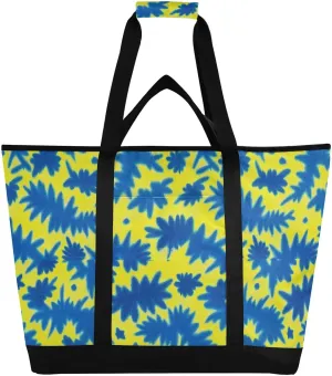 Insulated Cooler Tote Bag Hot or Cold Carrier Travel or Beach Cooler Bags for Shopping Food Travel Beach Camping Blue-Yellow Tie-dye