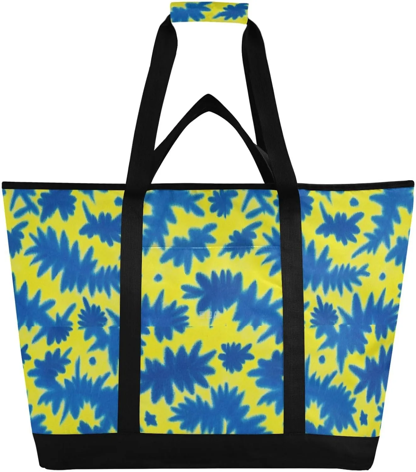Insulated Cooler Tote Bag Hot or Cold Carrier Travel or Beach Cooler Bags for Shopping Food Travel Beach Camping Blue-Yellow Tie-dye
