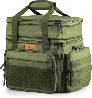 Insulated Lunch Bag for Men, Large Mens Lunchbox for Work, Adult Lunch Box with Dual Compartments and Water Bottle Holder, Heavy Duty Double Decker Lunch Bag for Travel, ConstructionGreen 24L