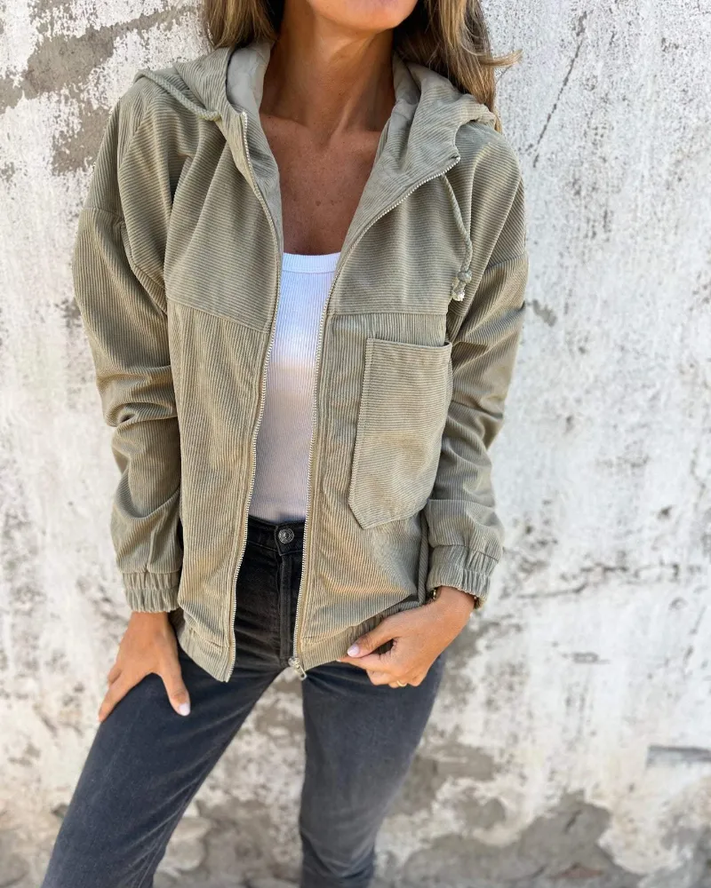 Isla - Corduroy Hooded Zip Jacket