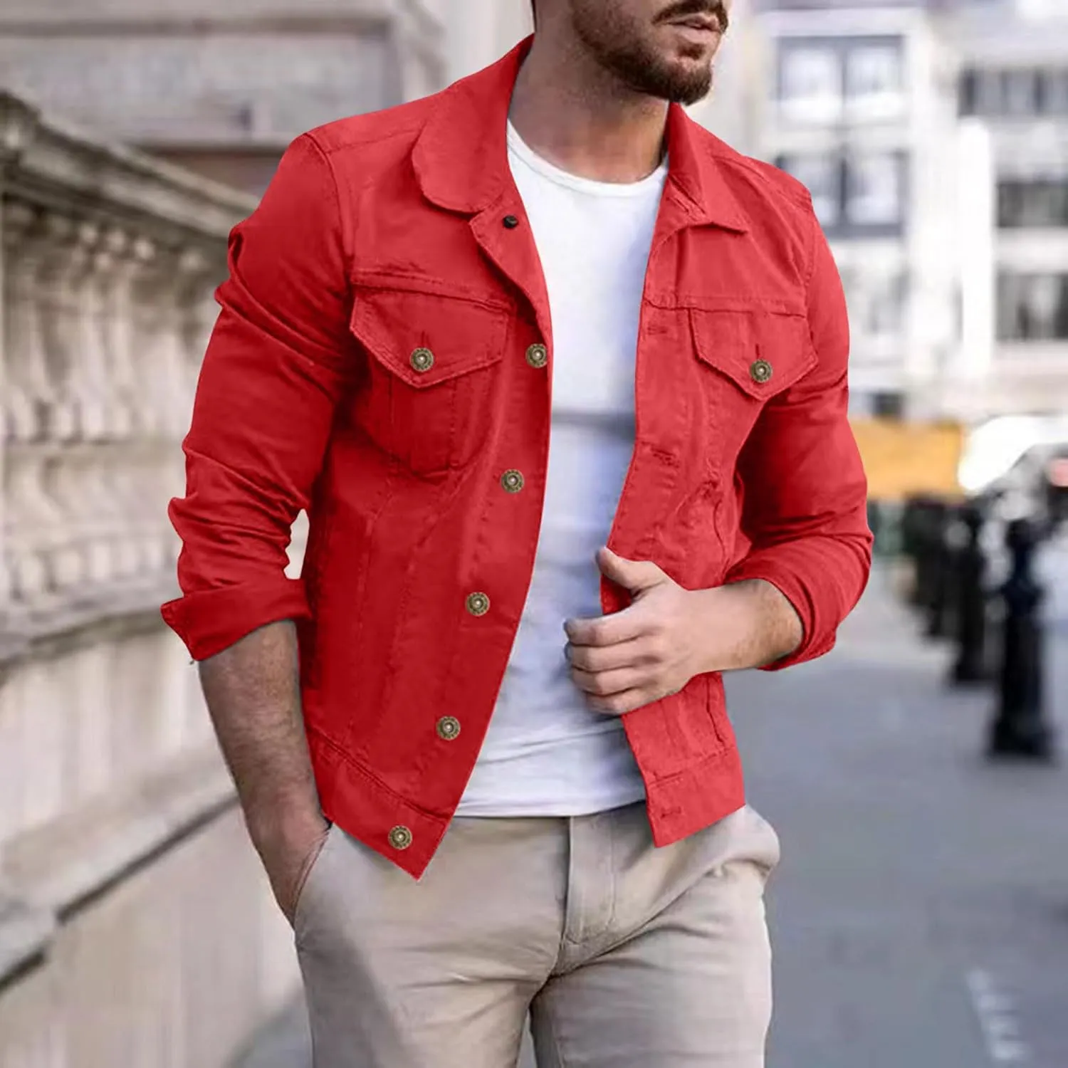 Jean Denim Jacket for Men Trucker Casual Jackets Slim Fit Jacket Coat Vintage Button Up Jacket with Pockets