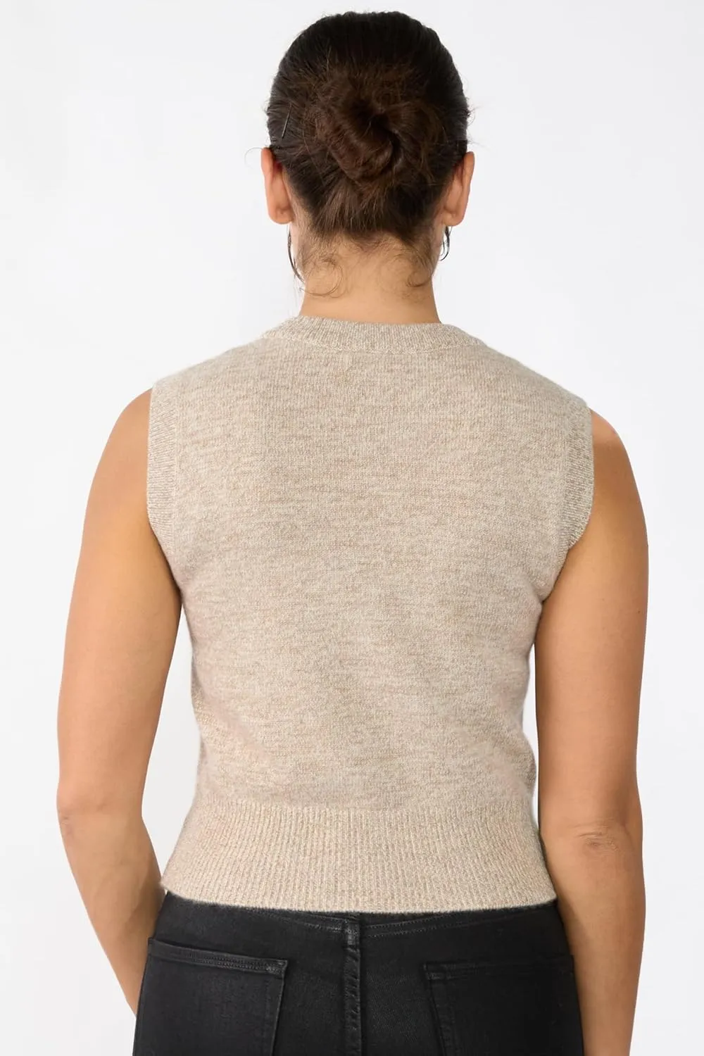 JENNIE LIU Womens 100% Cashmere Crewneck Chunky-Knit Sweater Vest