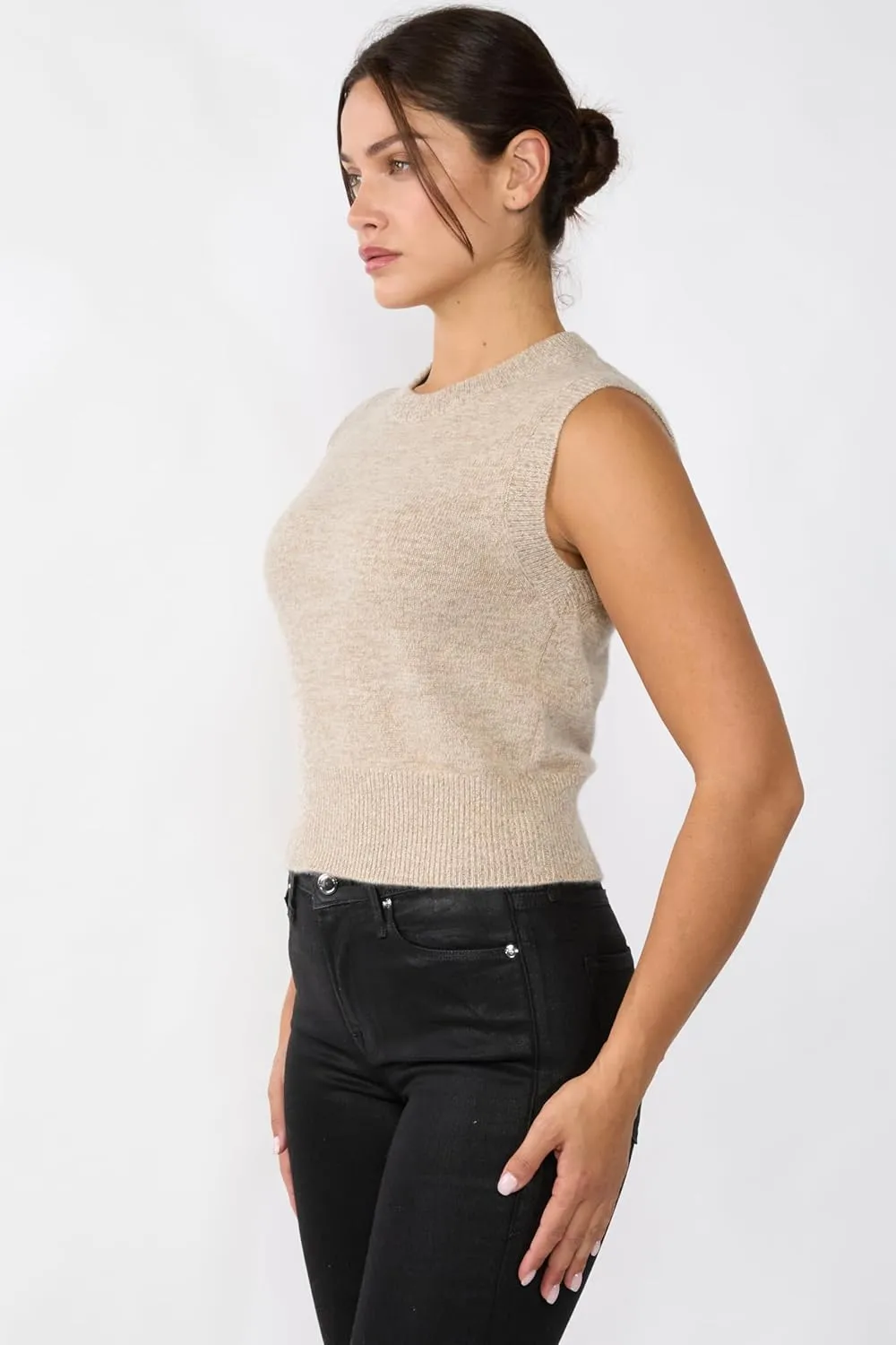 JENNIE LIU Womens 100% Cashmere Crewneck Chunky-Knit Sweater Vest