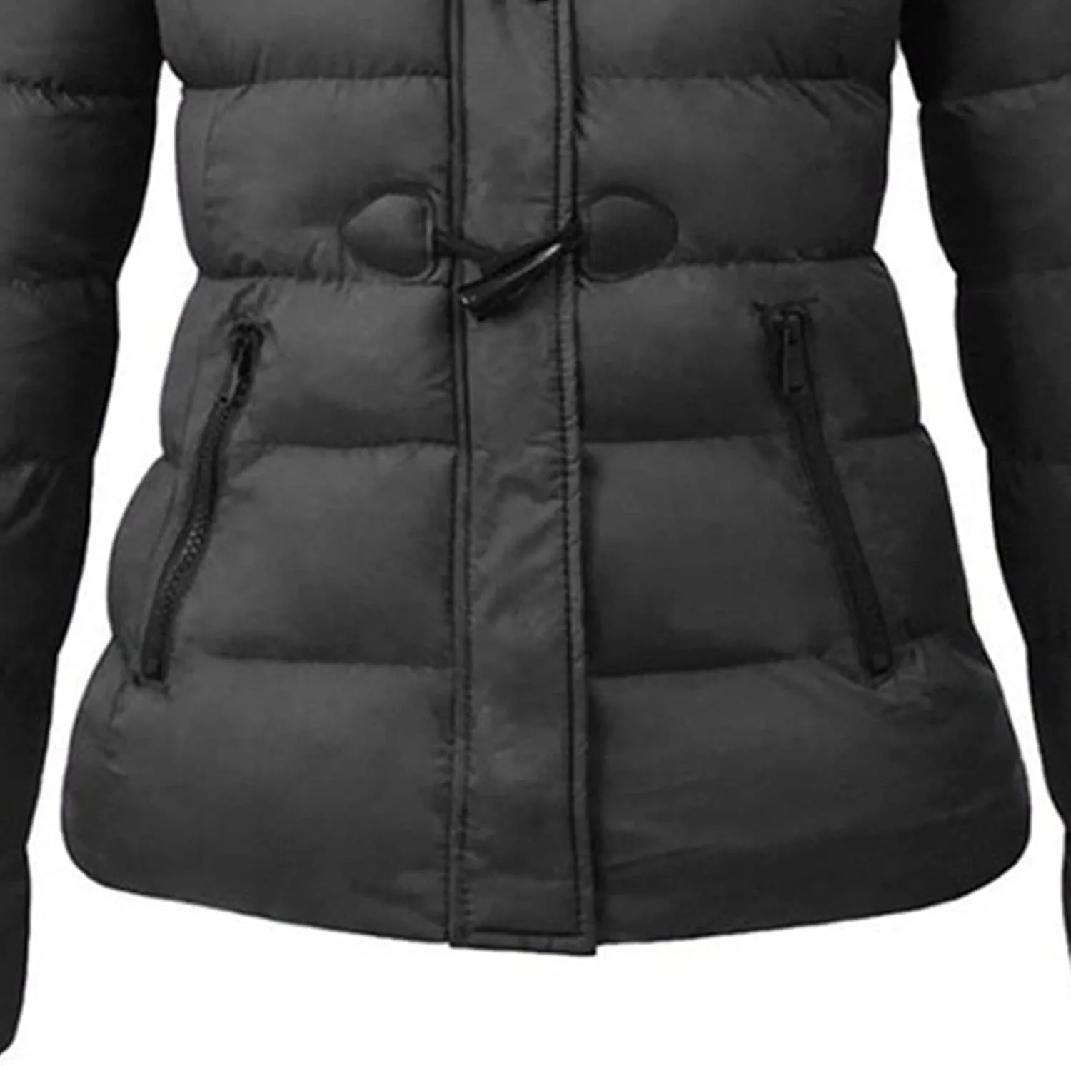 JEsilunmaMY Womens Winter Horn Button Parka Coat Slim Warm Thicken Puffer Jacket with Fur Hood Windproof Short Down Jacket