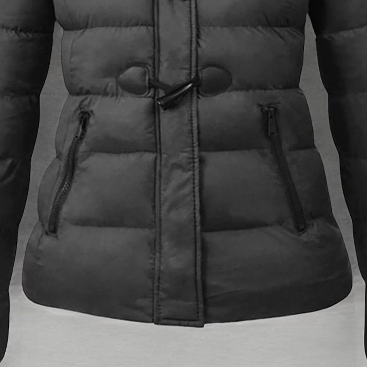 JEsilunmaMY Womens Winter Horn Button Parka Coat Slim Warm Thicken Puffer Jacket with Fur Hood Windproof Short Down Jacket