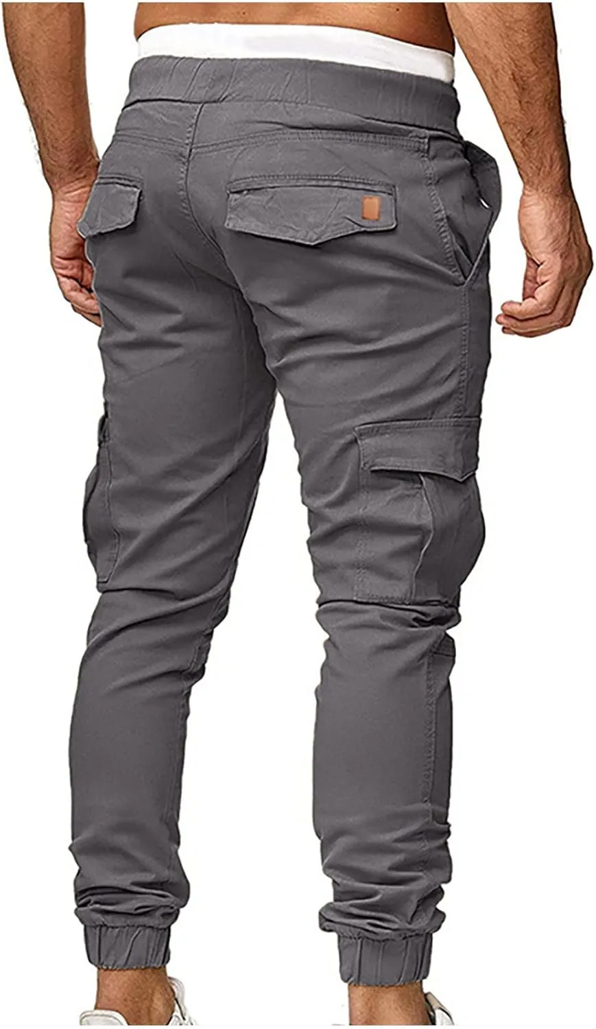 Joggers for Men Big and Tall Slim Fit Cargo Pants Drawstring Elastic Waist Pants Solid Hiking Pants Casual Dress Pants