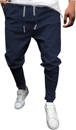 Joggers for Men Slim Fit Big and Tall Cargo Pants Drawstring Hiking Pants Elastic Waist Outdoor Pants with Pockets