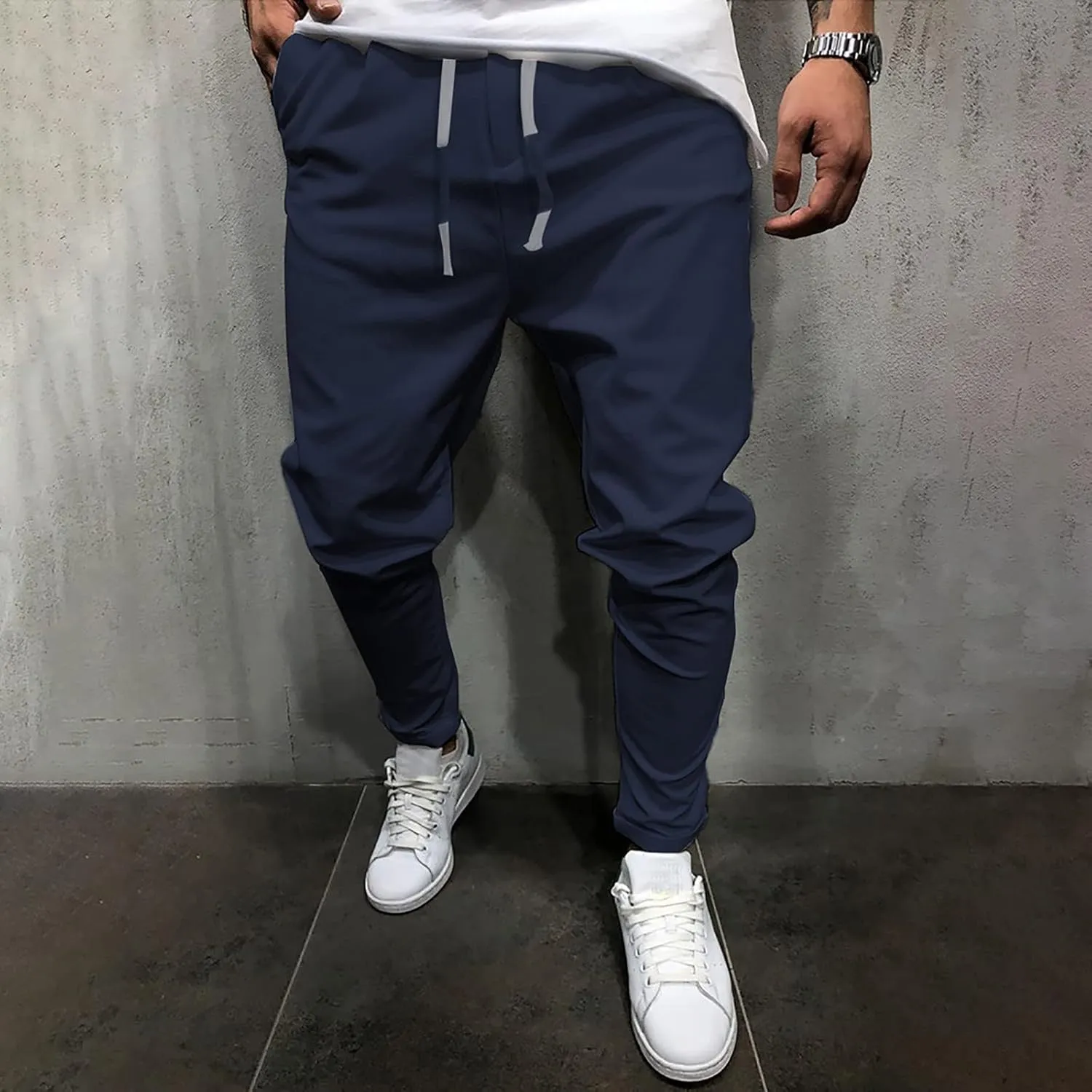 Joggers for Men Slim Fit Big and Tall Cargo Pants Drawstring Hiking Pants Elastic Waist Outdoor Pants with Pockets