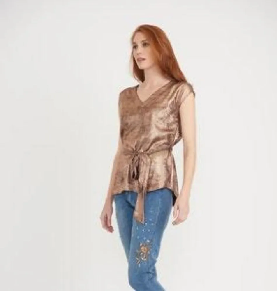 Joseph Ribkoff Sleeveless Shimmer Top Rose Gold Style 203483