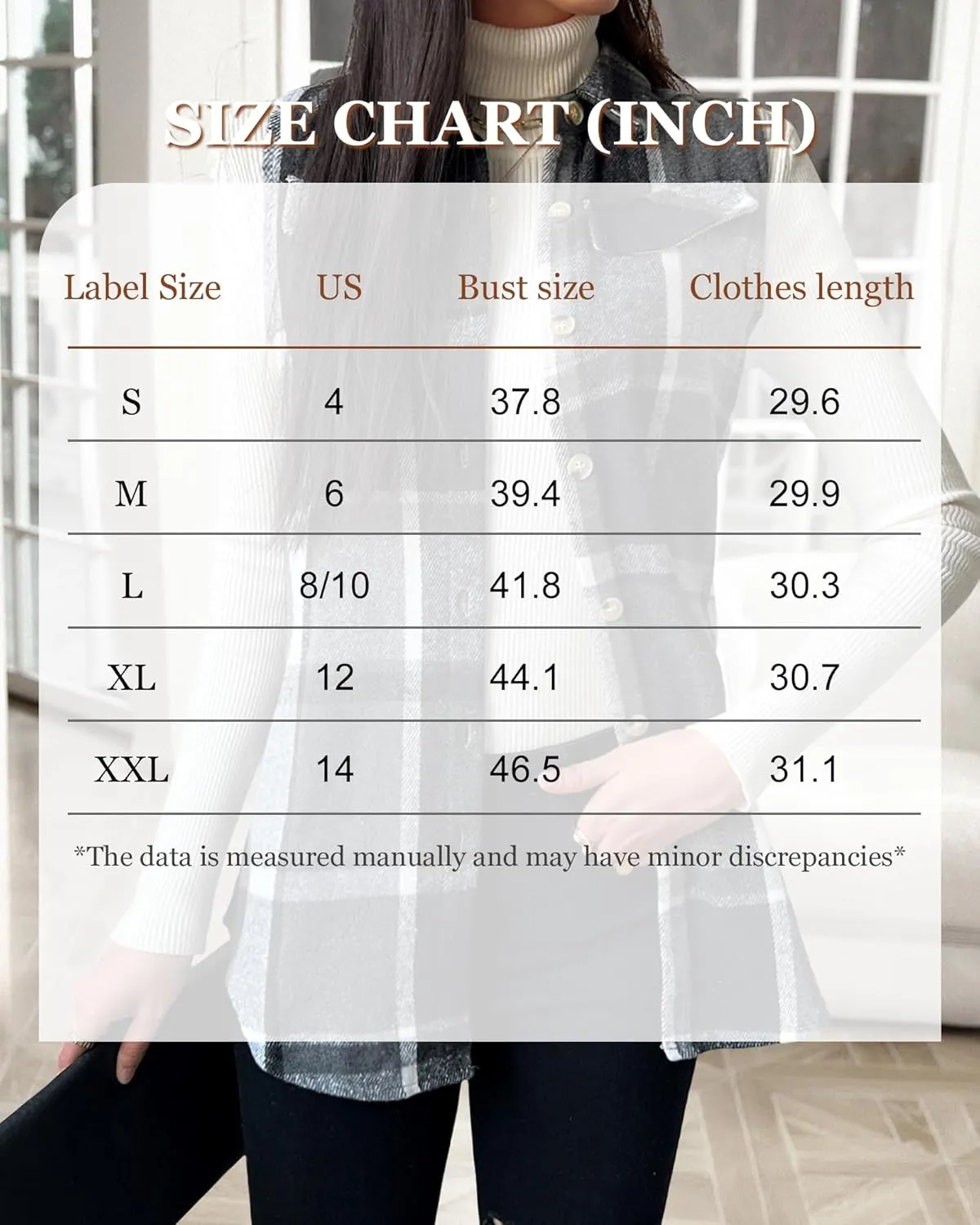 JTI Vest for Women, Flannel Plaid Lapel Neck Sleeveless Outerwear Vests, Button Front with Pockets Casual Jackets
