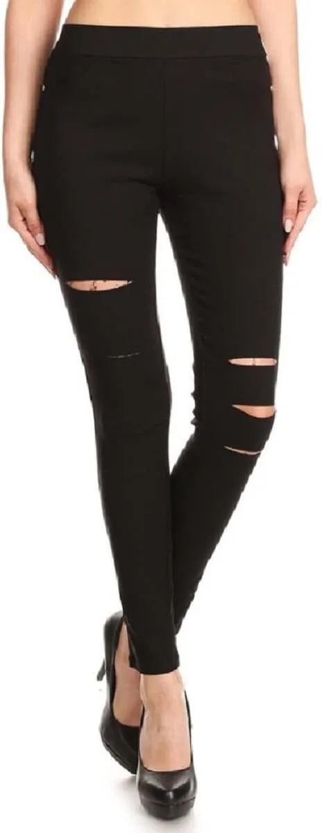 Jvini Women's Pull-On Ripped Distressed Stretch Legging Pants Denim Jean Reg-Plus Size