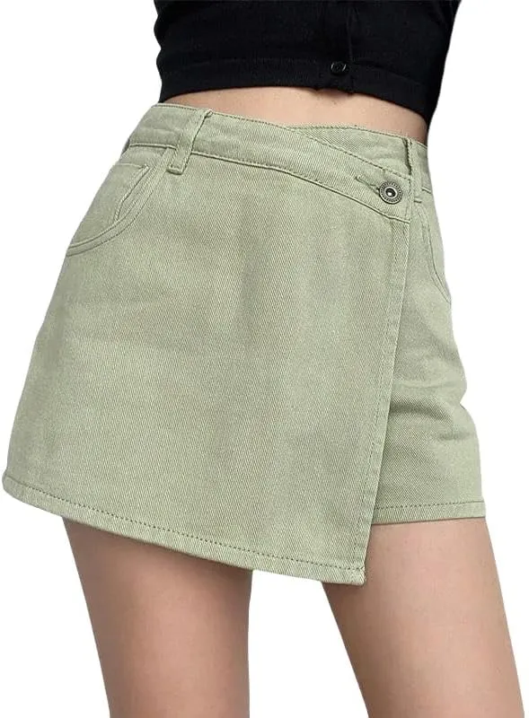 JYHBHMZG Summer High-Waisted Slimming Denim Skirt Women's Versatile Irregular A-Line Shorts
