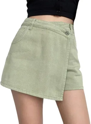 JYHBHMZG Summer High-Waisted Slimming Denim Skirt Women's Versatile Irregular A-Line Shorts