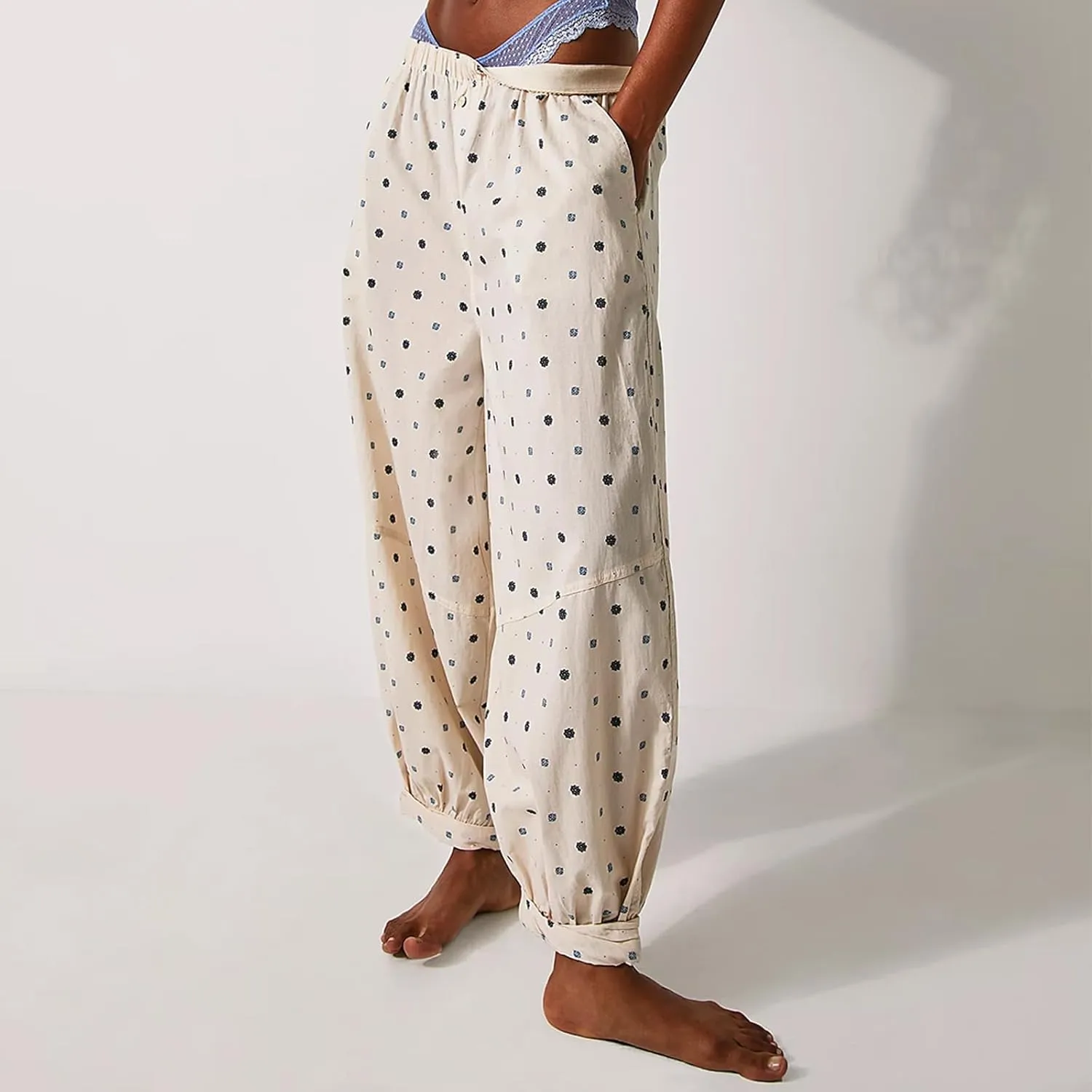 Karwuiio Women's Casual Floral Print Harem Pants Boho High Waist Fall Tapered Pants Trousers with Pockets