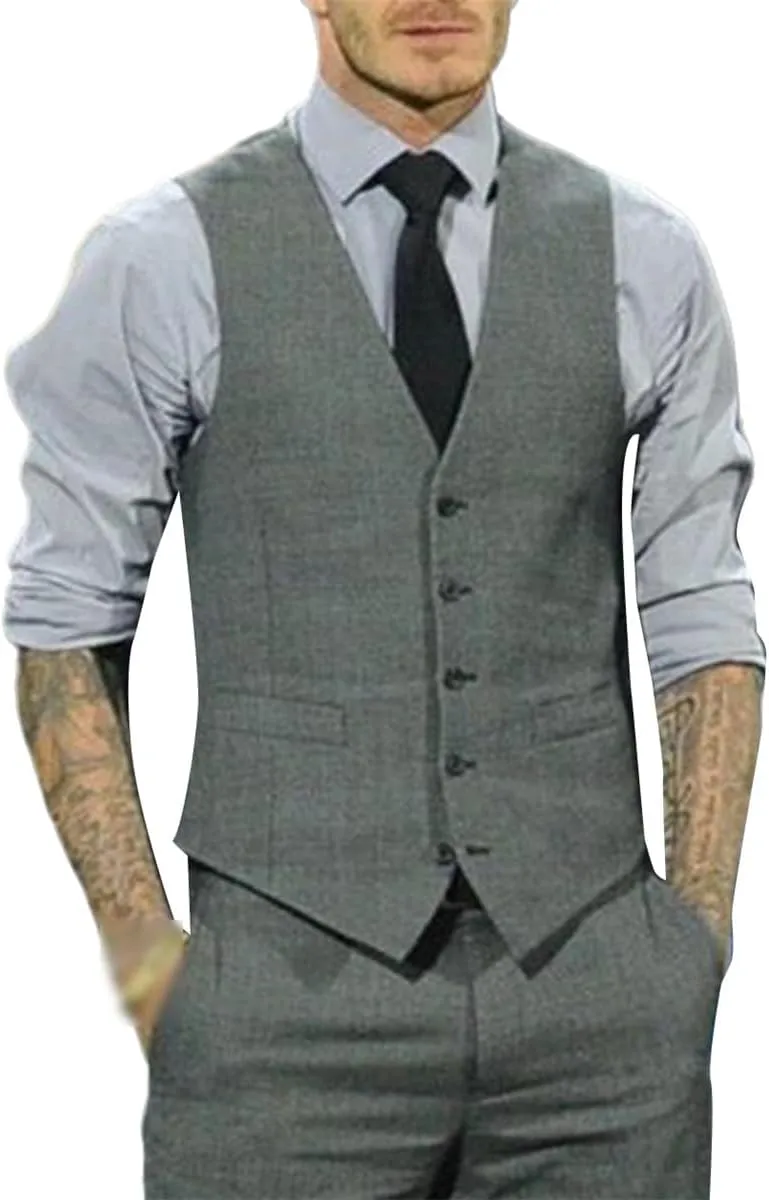 Kelsiop Slim Men's Suit Vest Black Formal Business Vest