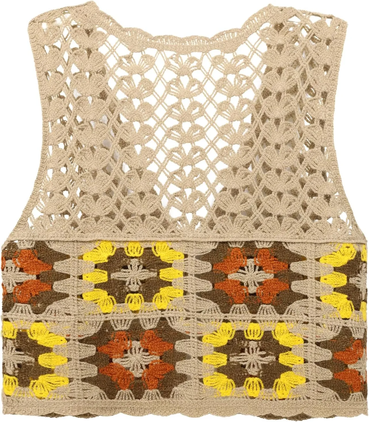 KEOMUD Crochet Floral Sweater Vest for Women Casual V Neck Crop Hollow Out Sleeveless Tie Front Knit Cardigan Vest
