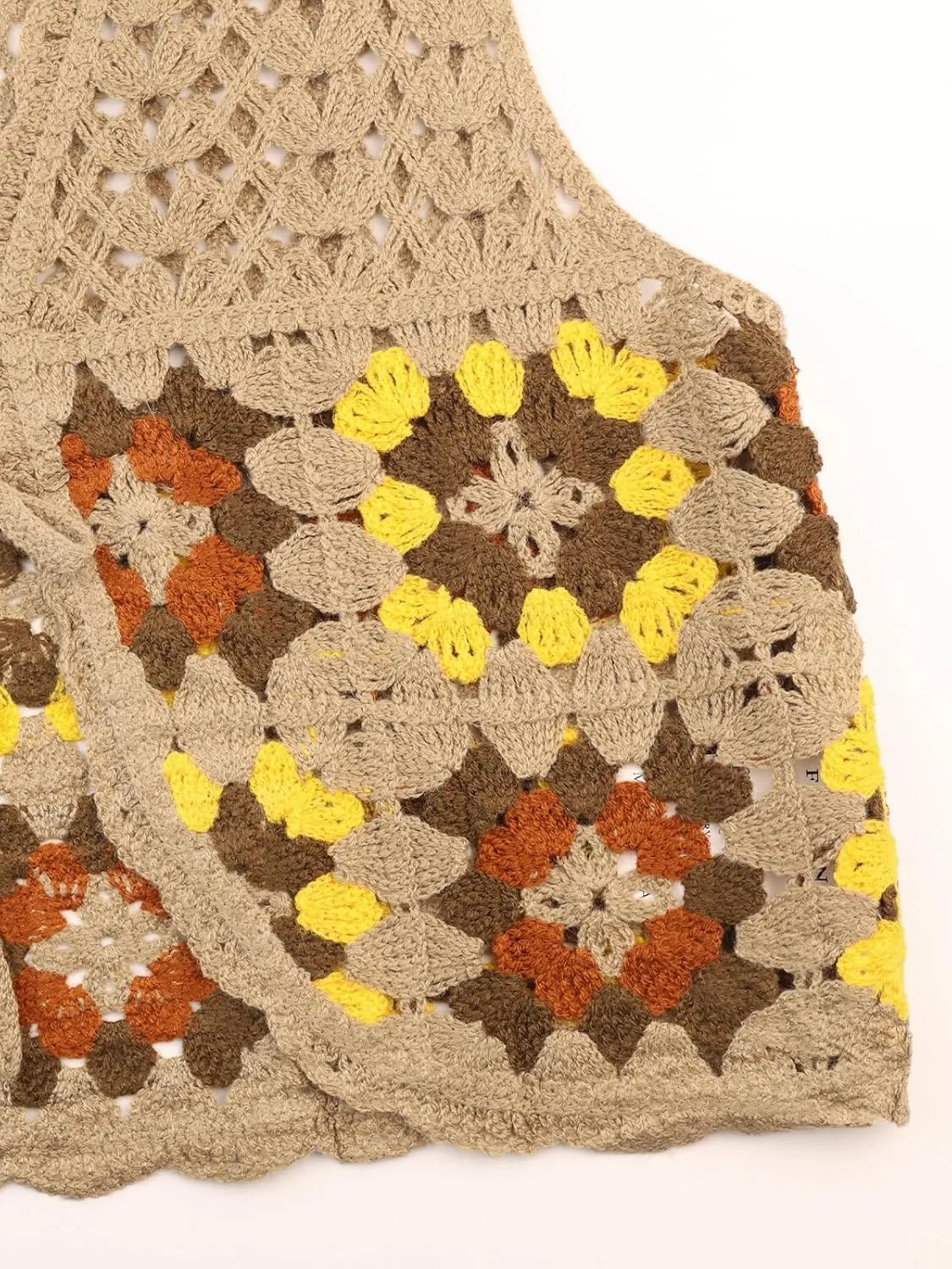KEOMUD Crochet Floral Sweater Vest for Women Casual V Neck Crop Hollow Out Sleeveless Tie Front Knit Cardigan Vest