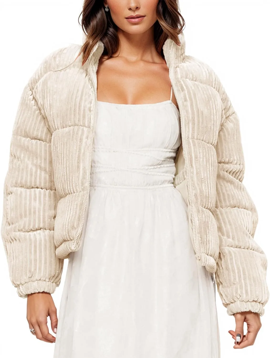 Kissonic Women's Winter Puffer Down Corduroy Jacket Lightweight Padded Jacket