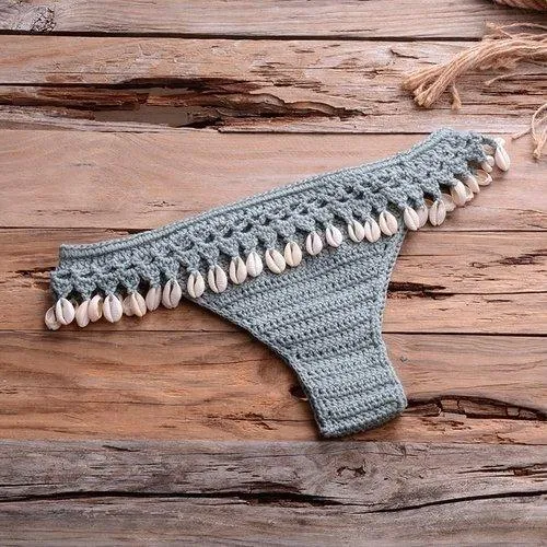 Knitted Shells Tassel Bikini Set