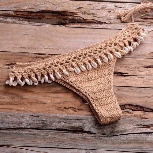 Knitted Shells Tassel Bikini Set