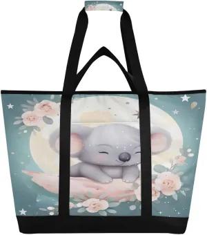Koala Bear Tote Bag for Women with Zipper Reusable Grocery Bags Foldable Insulated Cooler Bag Handbags Shopping Bags Totes for Groceries Travel Picnic Beach Work