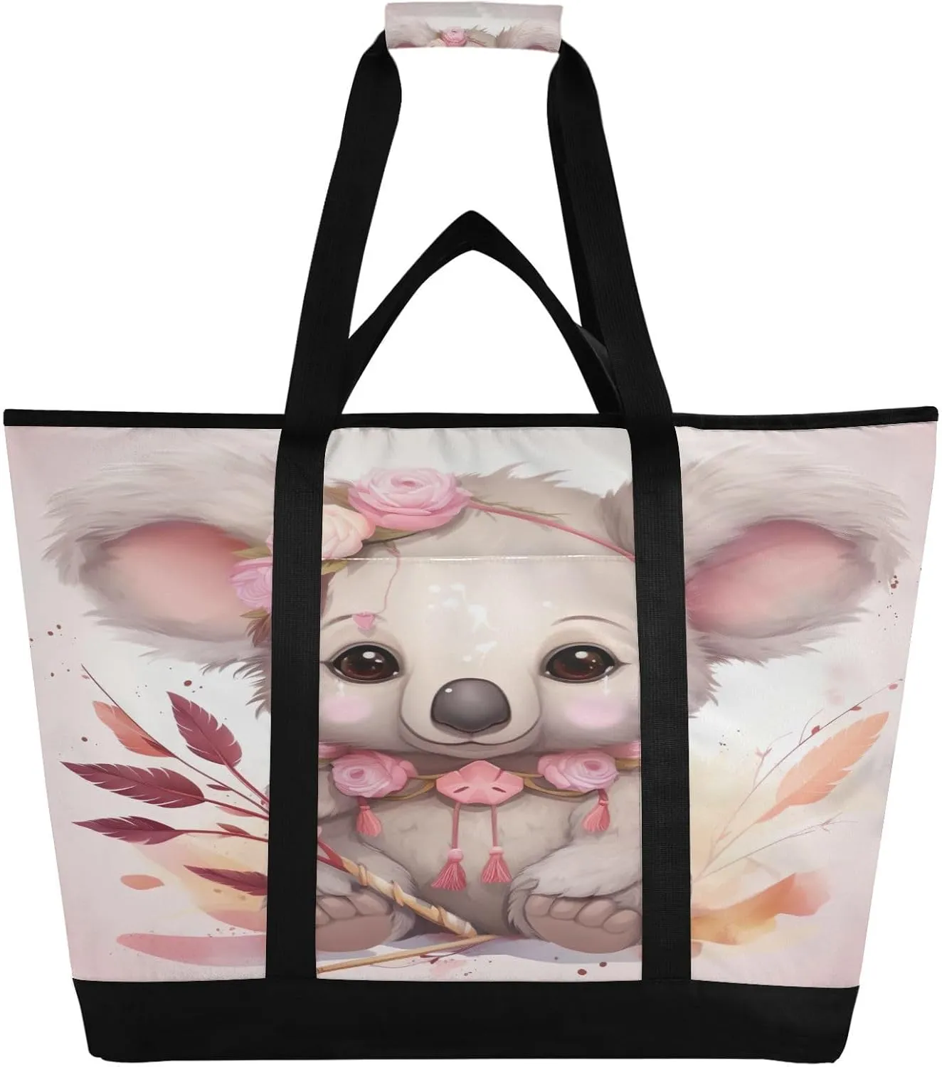 Koala Cartoon Tote Bag for Women with Zipper Reusable Grocery Bags Foldable Insulated Cooler Bag Handbags Shopping Bags Totes for Groceries Picnic Beach Travel Work