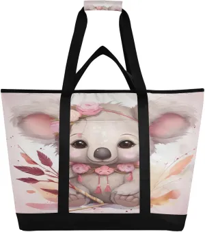 Koala Cartoon Tote Bag for Women with Zipper Reusable Grocery Bags Foldable Insulated Cooler Bag Handbags Shopping Bags Totes for Groceries Picnic Beach Travel Work
