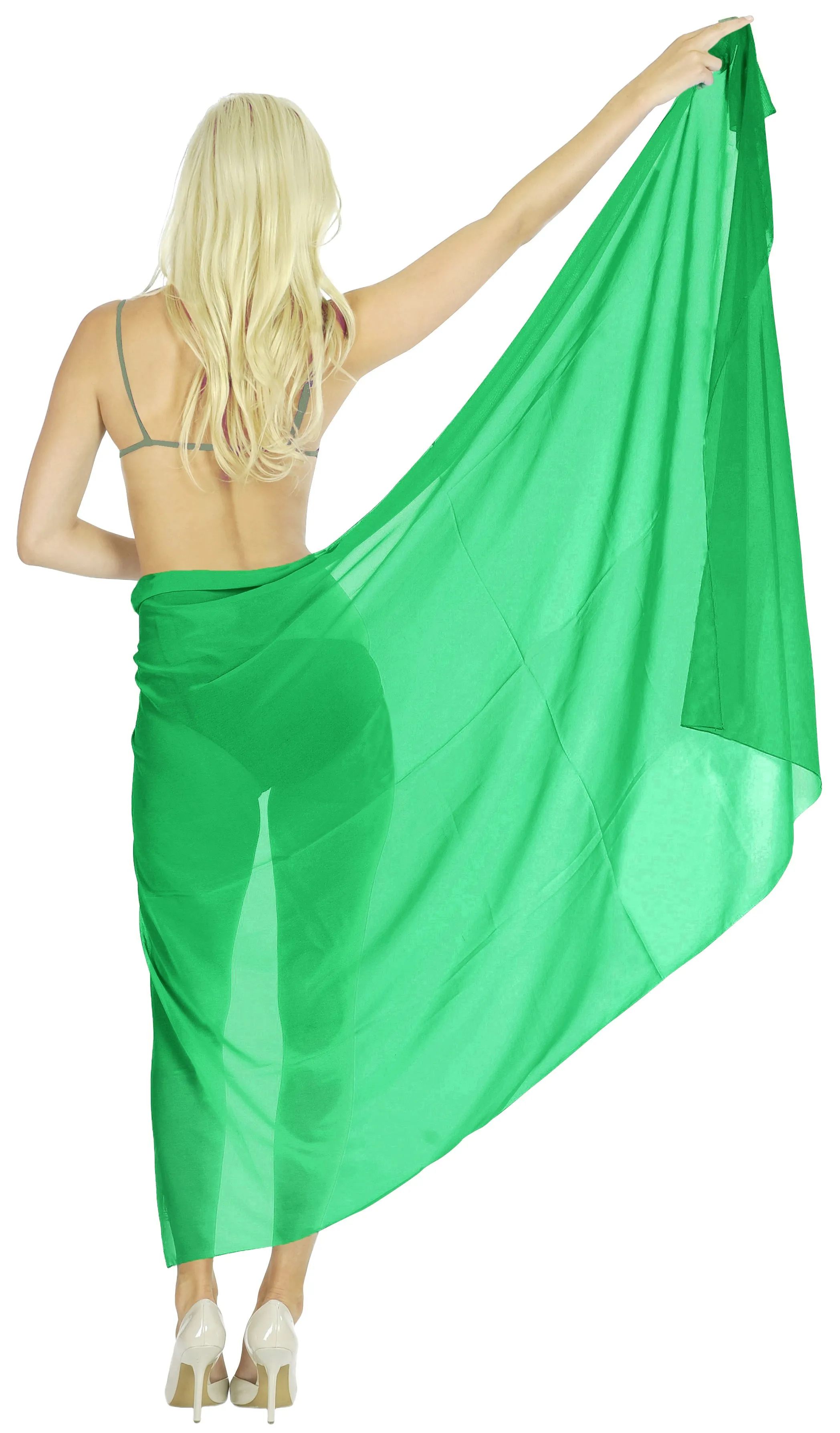 LA LEELA Sheer Chiffon Bathing Suit Cover Up Sarong Solid 88"X39" Green_1657 Green_B226