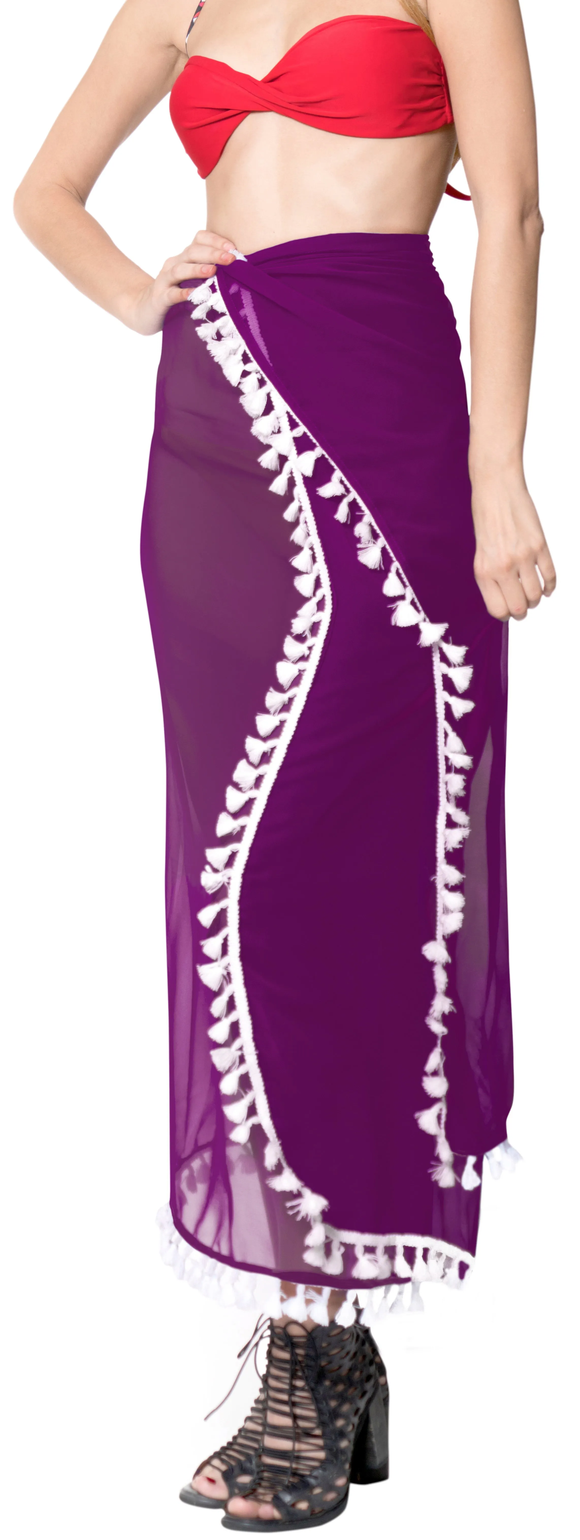 La Leela Sheer Chiffon Bathing Suit Women Sarong Solid 78"X39" Dark Purple_7146